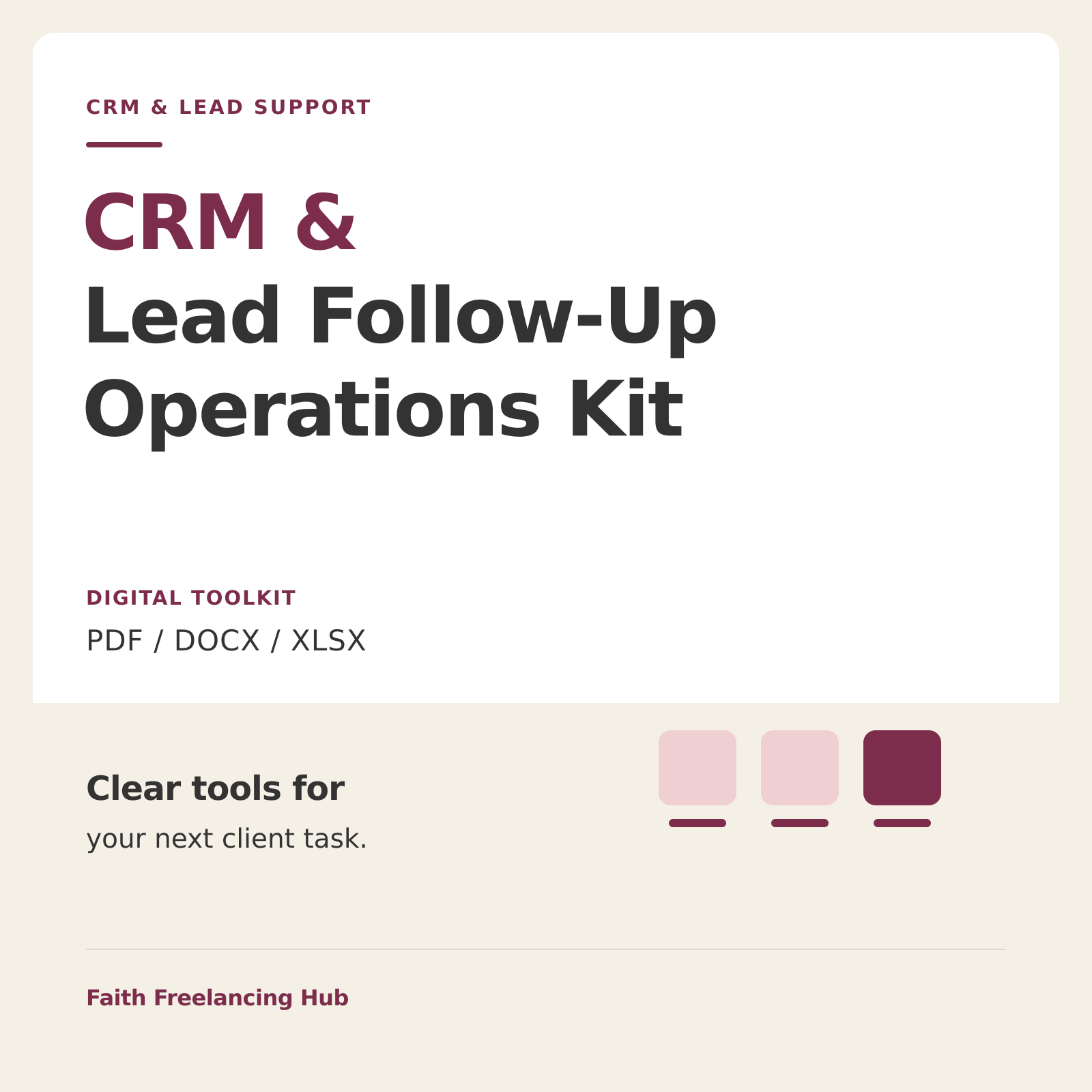 CRM and Lead Follow-Up Operations Kit showing a workflow guide and lead pipeline dashboard