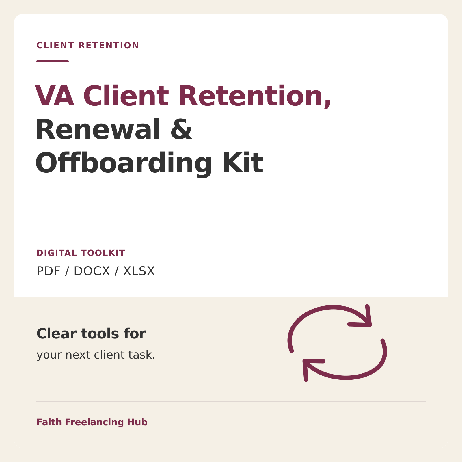VA Client Retention, Renewal and Offboarding Kit showing its guide and Excel dashboard