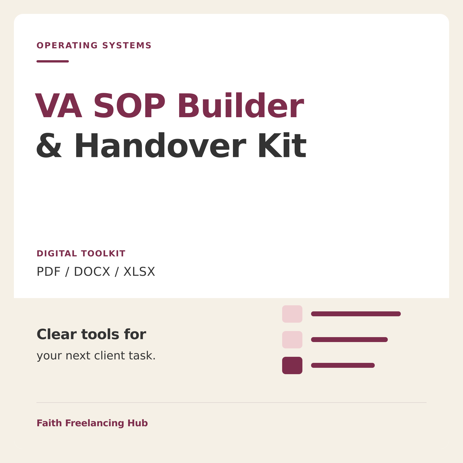 VA SOP Builder and Handover Kit showing its guide and Excel dashboard